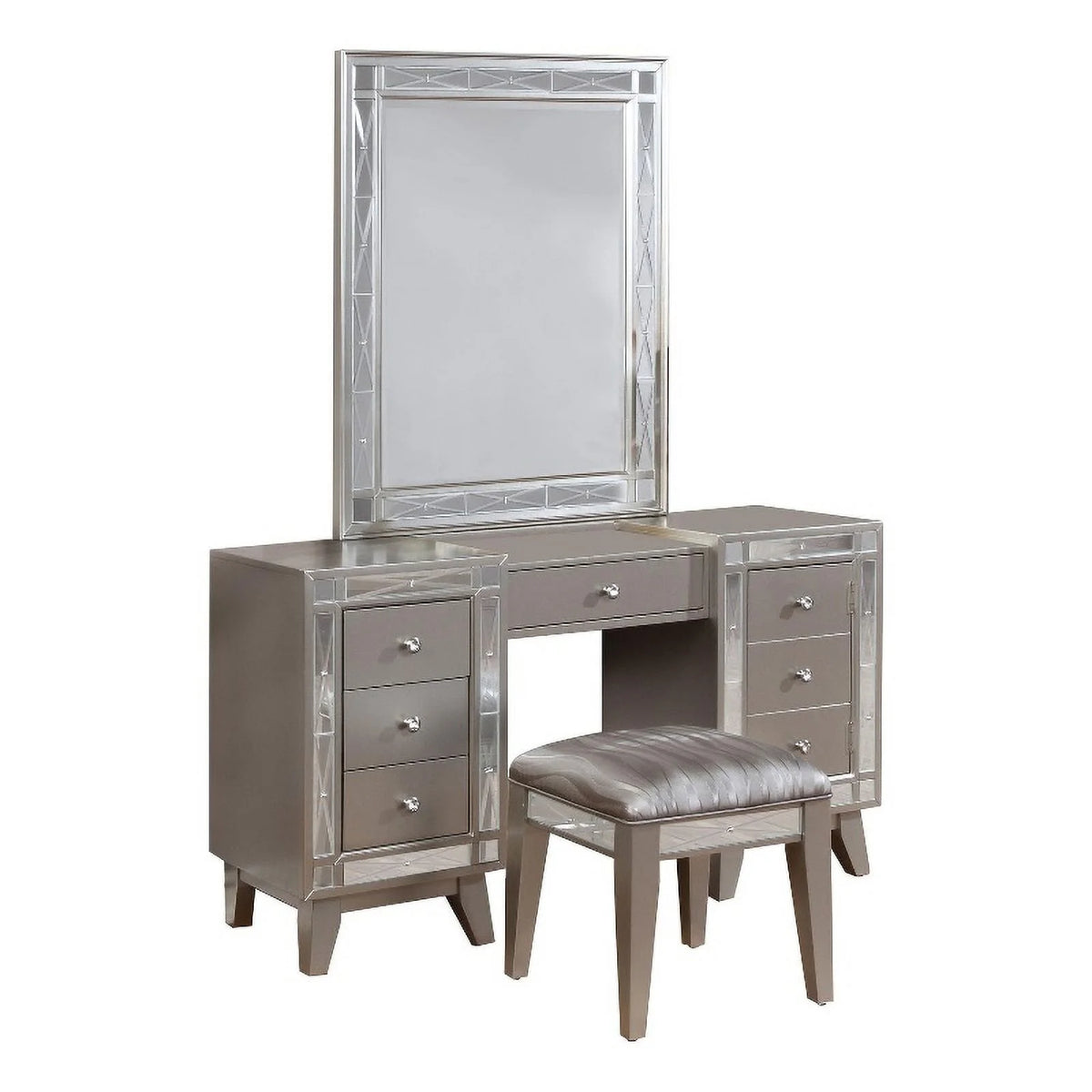 Pemberly Row Contemporary Wood 3-piece Vanity Set in Metal Finish