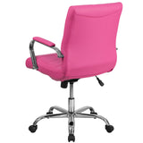 Emma + Oliver Mid-Back Pink Vinyl Executive Swivel Office Chair with Chrome Base and Arms