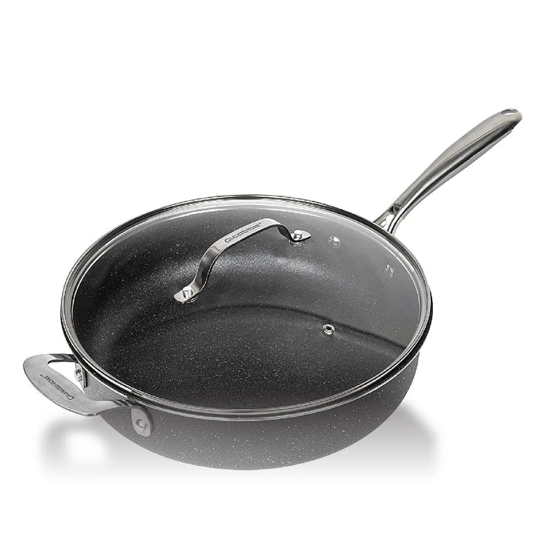 Granitestone Jumbo Cooker with Lid, Nonstick Triple Coated Surface, Family Sized Open Skillet with Stainless Steel Stay Cool & Helper Handle, Oven and Dishwasher Safe