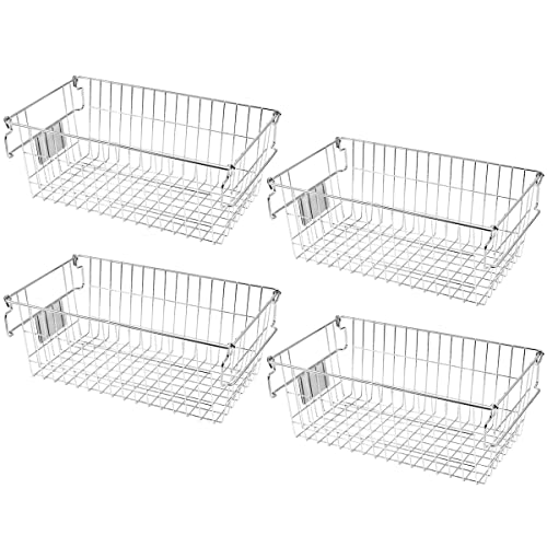 Orgneas Stackable Chest Freezer Baskets Organizer Bins, Metal Wire Baskets Pantry Organizer Produce Baskets with Tag Slot for Snacks Vegetables and Fruits