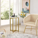Yaheetech Faux Marble Side Table, 16in End Table Modern Accent Sofa Table w/X-Based, Round Tabletop, Sturdy Metal Legs for Living Room, Black