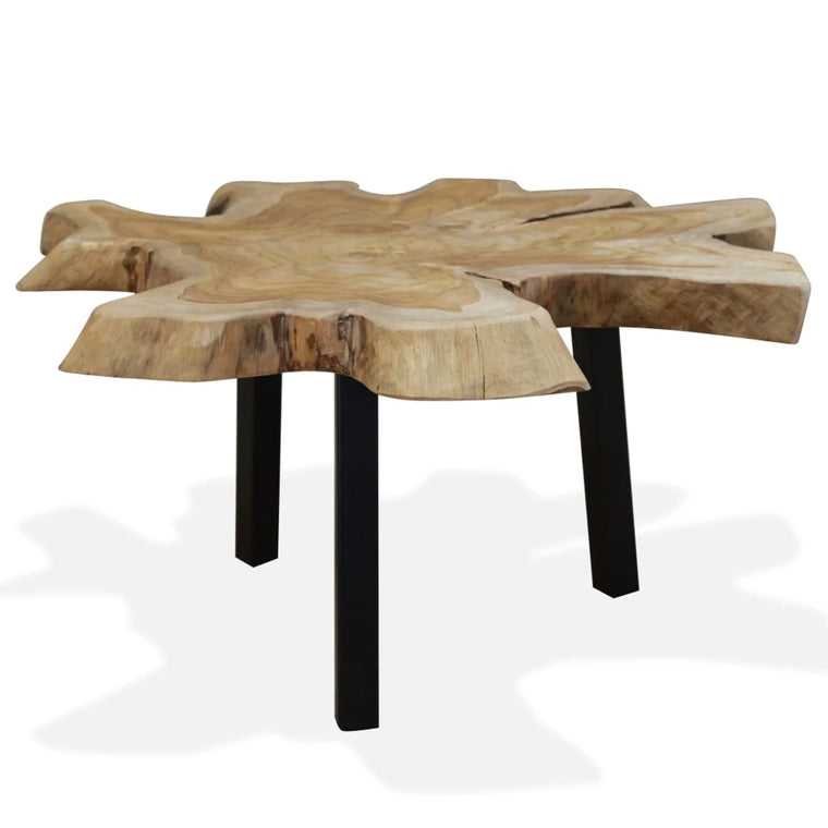 Dcenta Coffee Table, Genuine Teak Tabletop Wood Sofa and Couch End Side Table with Steel Legs for Living Room, Home Furniture 31.4 x 27.5 x 14.9 Inches (L x W x H)