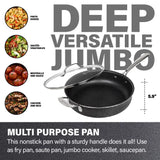 Granitestone Jumbo Cooker with Lid, Nonstick Triple Coated Surface, Family Sized Open Skillet with Stainless Steel Stay Cool & Helper Handle, Oven and Dishwasher Safe